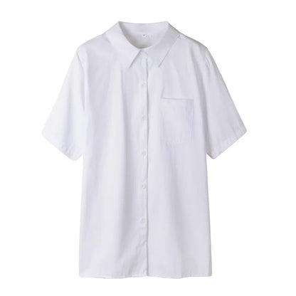 Japanese High School Short-Sleeve Uniform Shirt with Square Collar in White