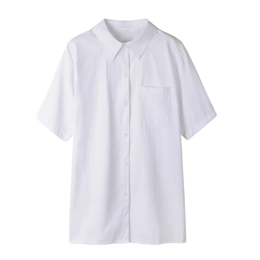 Japanese High School Short-Sleeve Uniform Shirt with Square Collar in White