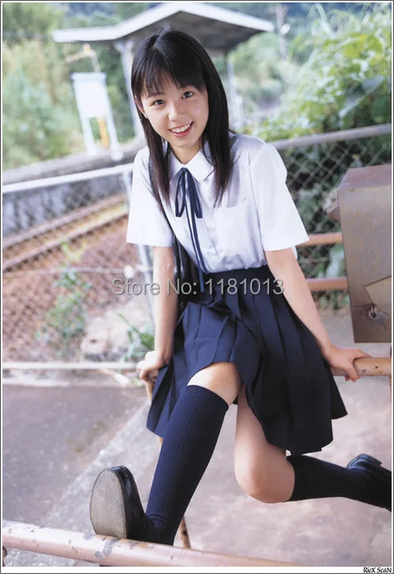 Japanese High School Short-Sleeve Uniform Shirt with Square Collar in White