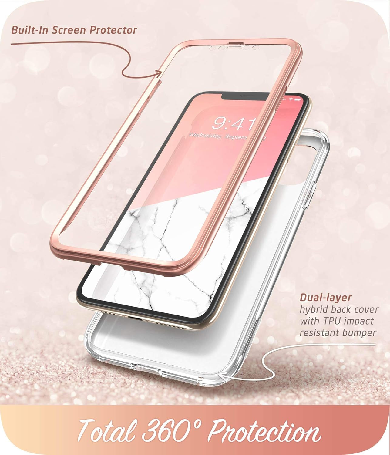 for Iphone 11 Pro Max Case with Built-In Screen Protector, Marble | Slim, Stylish, Full-Body Protection, Scratch-Resistant Back, Precise Cutouts