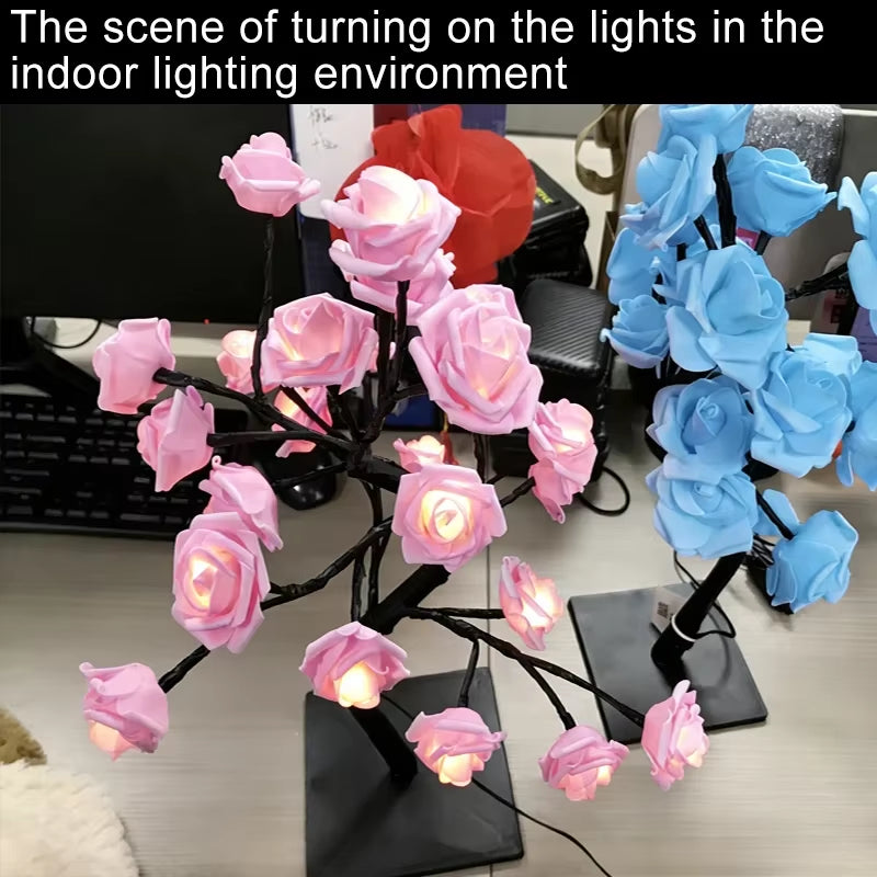 LED Table Lamp Rose Flower Tree USB Night Lights Home Decoration LED Table Lights Parties Xmas Christmas Wedding Bedroom Decor