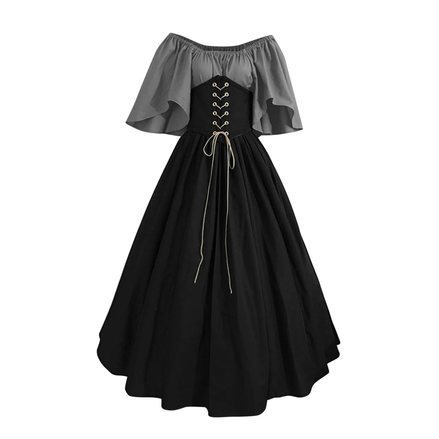 Women's Plus Size Renaissance Faire Dresses - Medieval Irish Traditional Corset Gown with Ruffle Overlay for Retro Cosplay