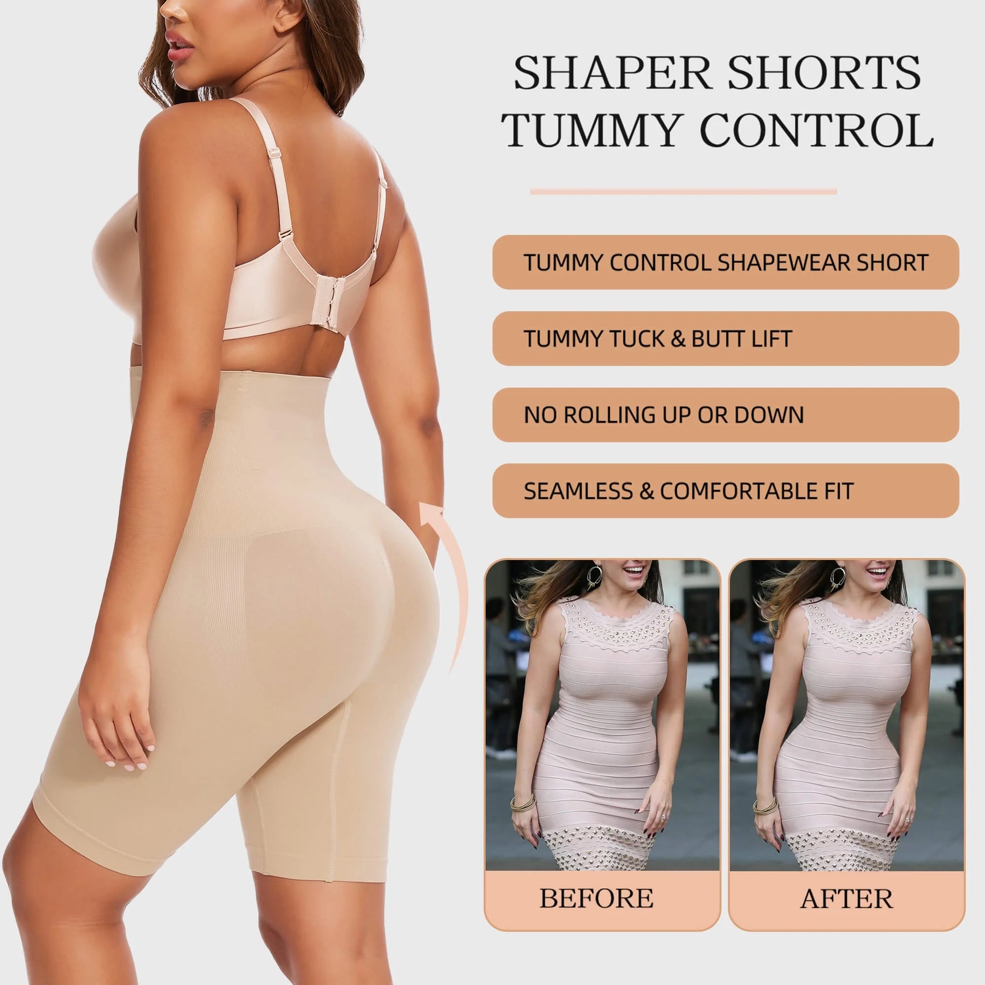 High-Waisted Tummy Control Shapewear Shorts - 2 Pack Faja Body Shaper for Women, Thigh Slimming Design