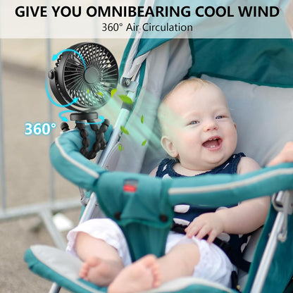Mini Handheld Personal Portable Fan, Baby Stroller Fan, Car Seat Fan, USB or Battery Powered, with Flexible Tripod Clip on Student Bed Desk Bike Crib Treadmill Camping Traveling(Black) | Car Seat Fan , USB or Battery Powered, with Flexible Tripod Clip on Student Bed Desk Bike Crib Treadmill Camping Traveling