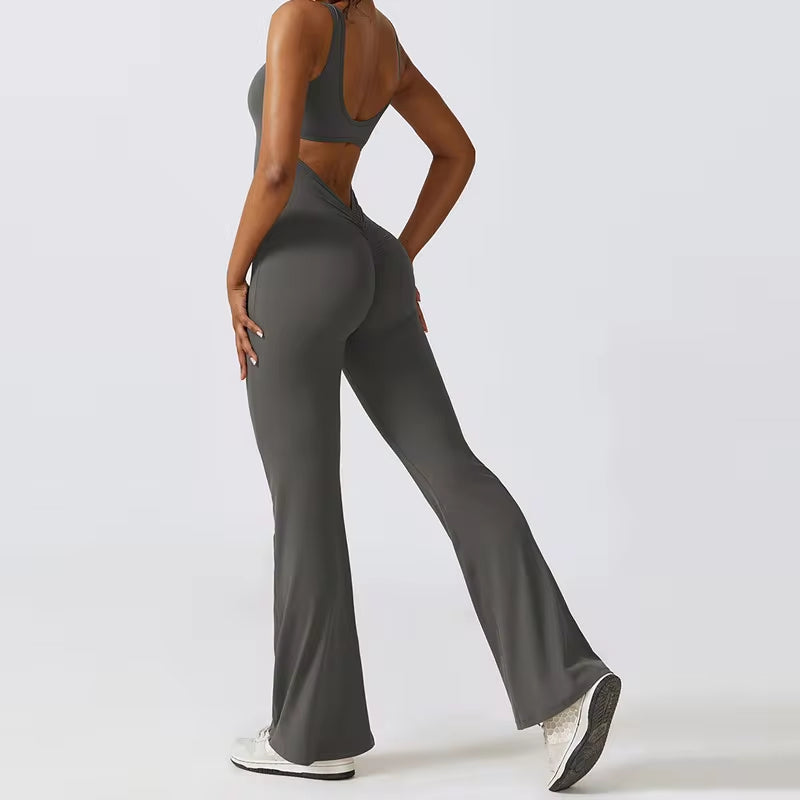 Women's Fitness V Jumpsuit and Yoga Set - Stretchable Sportswear for Training and Workouts