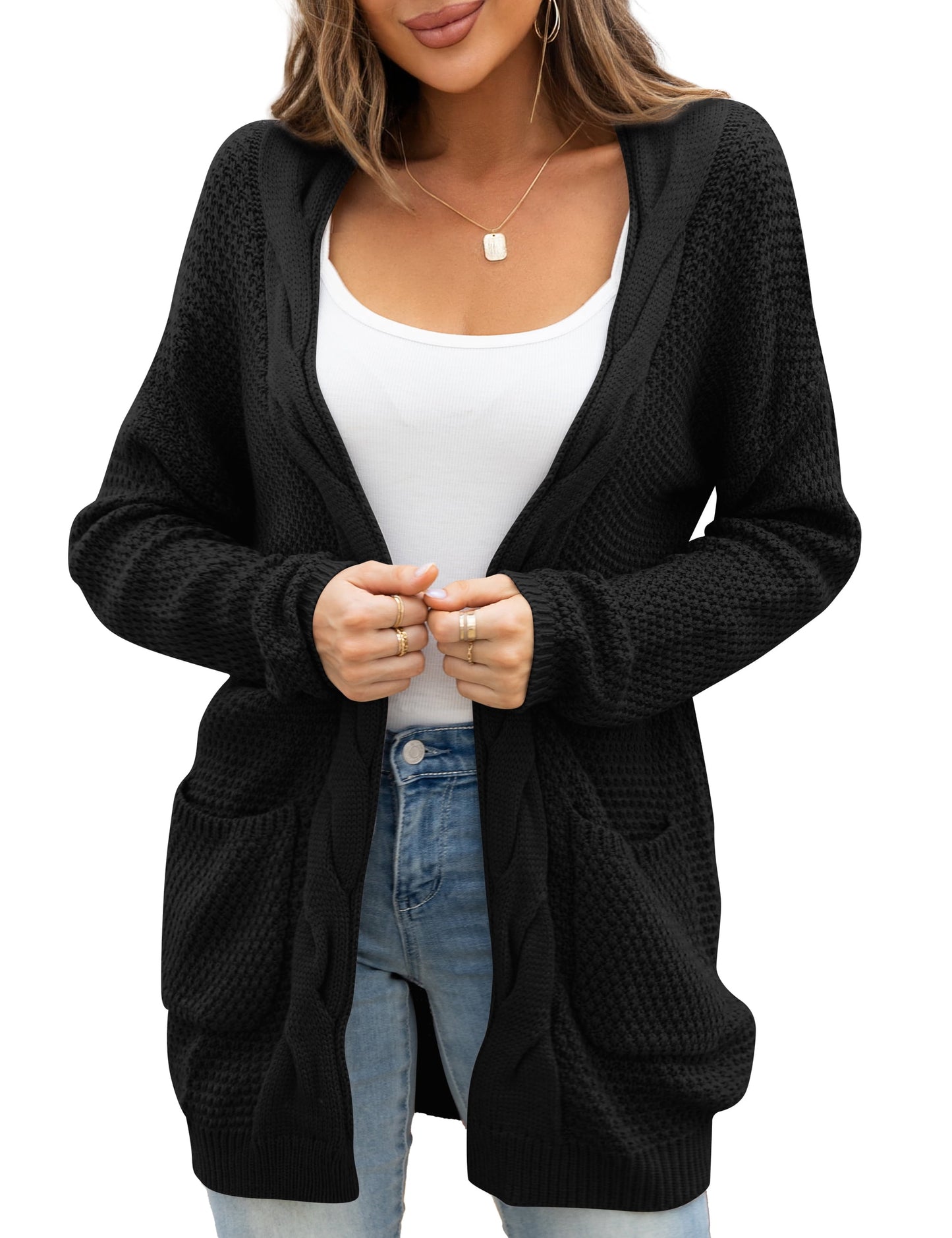 Chunky Cable Knit Women's Cardigan Sweater with Pockets, Sizes S-XXL