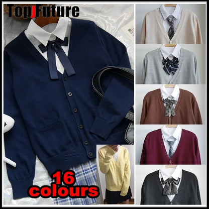 2020 Spring Cosplay School Uniform Sweater for Girls Women Long Sleeve Knitted Japanese Sailor Uniform Cardigans
