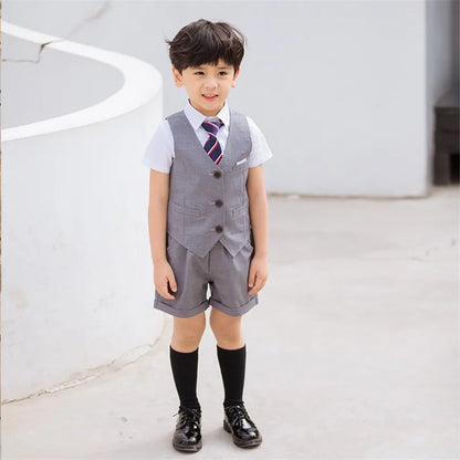 Children's Korean School Uniform Set for Boys and Girls - Pleated Skirt and Vest Top Performance Clothing for Students